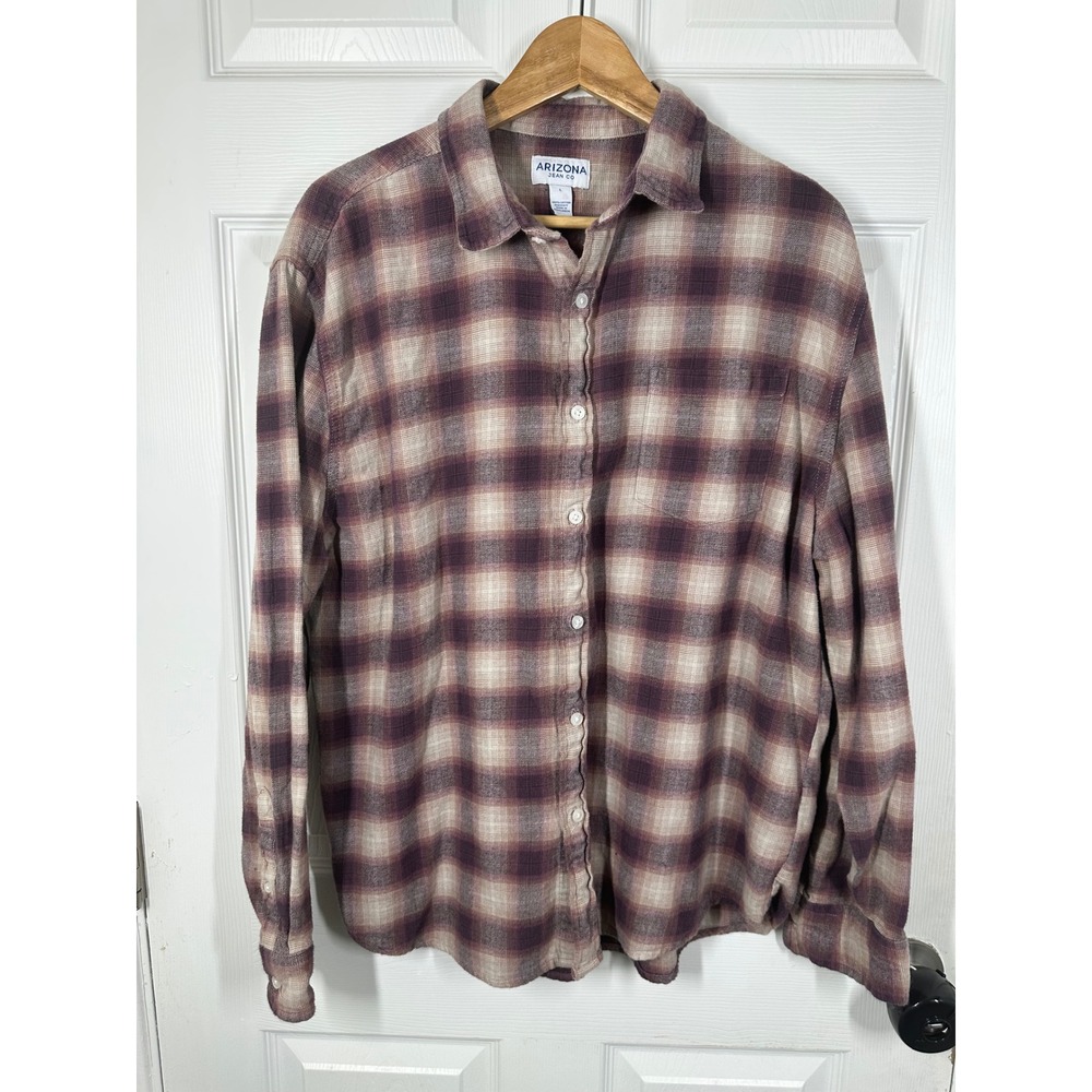 Arizona Jean Co Shirt Womens L Purple Plaid Flannel Button Down Casual 7467
